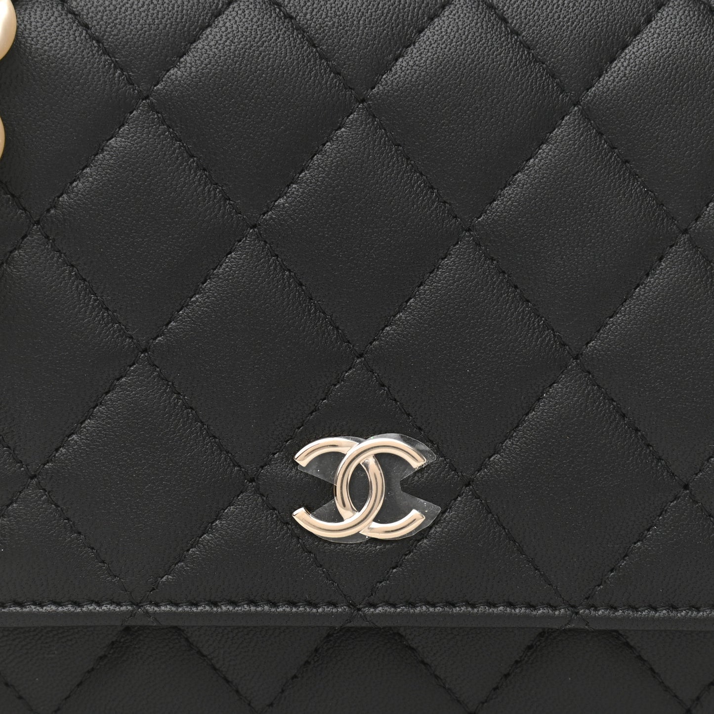 Lambskin Quilted Pearl Wallet On Chain WOC Black
