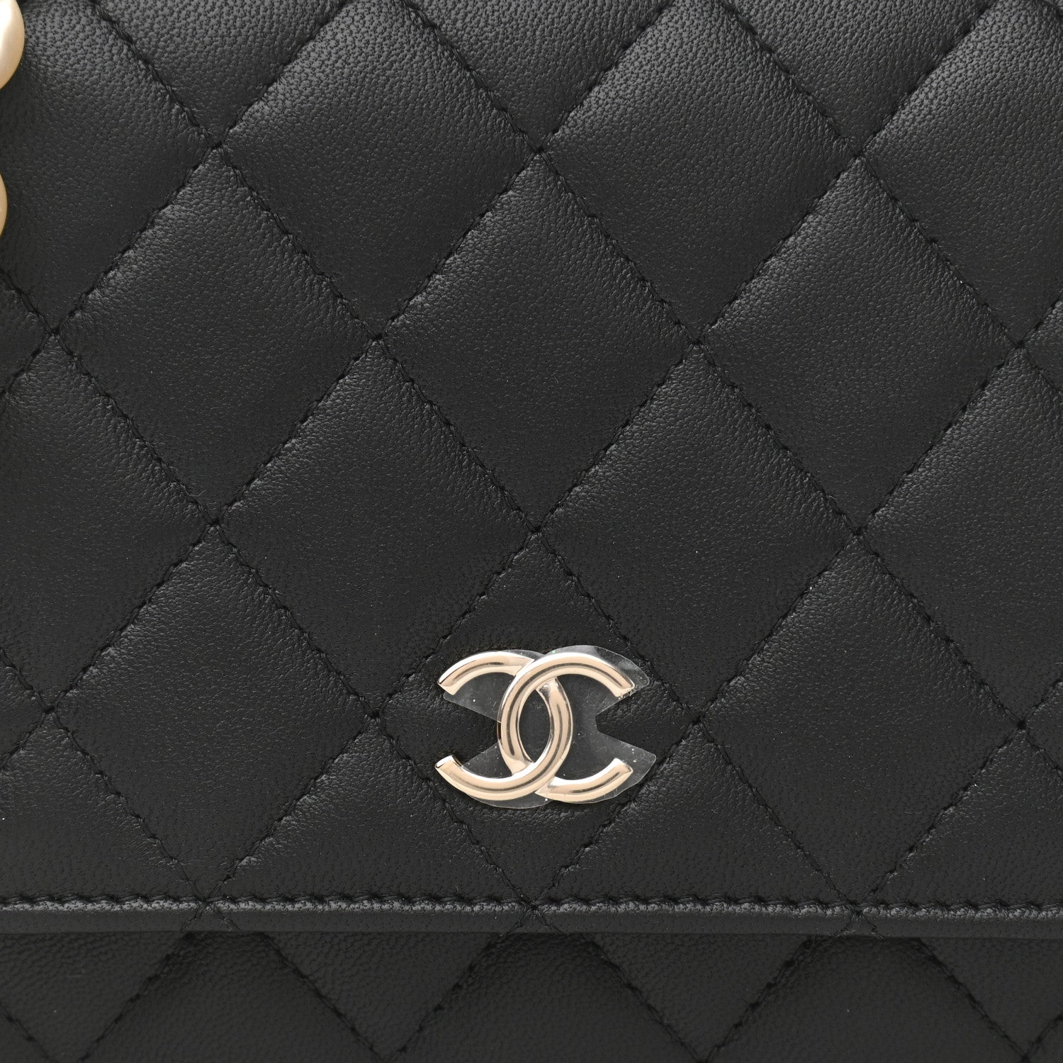 Chanel Lambskin Quilted Pearl Wallet On Chain WOC Black 8 of 13