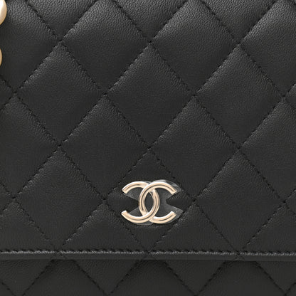 Chanel Lambskin Quilted Pearl Wallet On Chain WOC Black 8 of 13