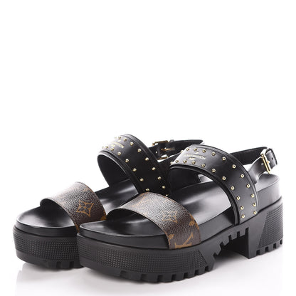 Louis Vuitton Calfskin Monogram Laureate Platform Sandals 40 Black 3 of 8