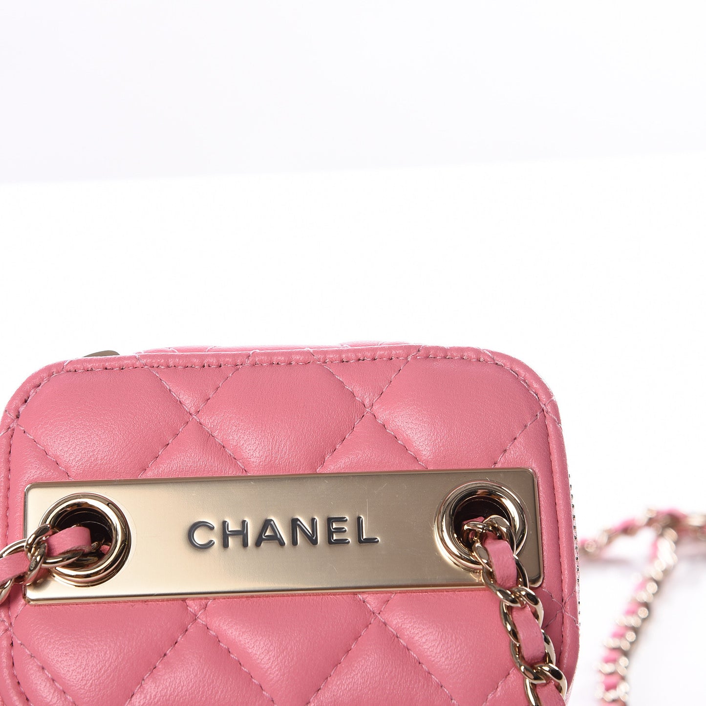 Lambskin Quilted Trendy Mini Vanity Case With Chain Pale Pink