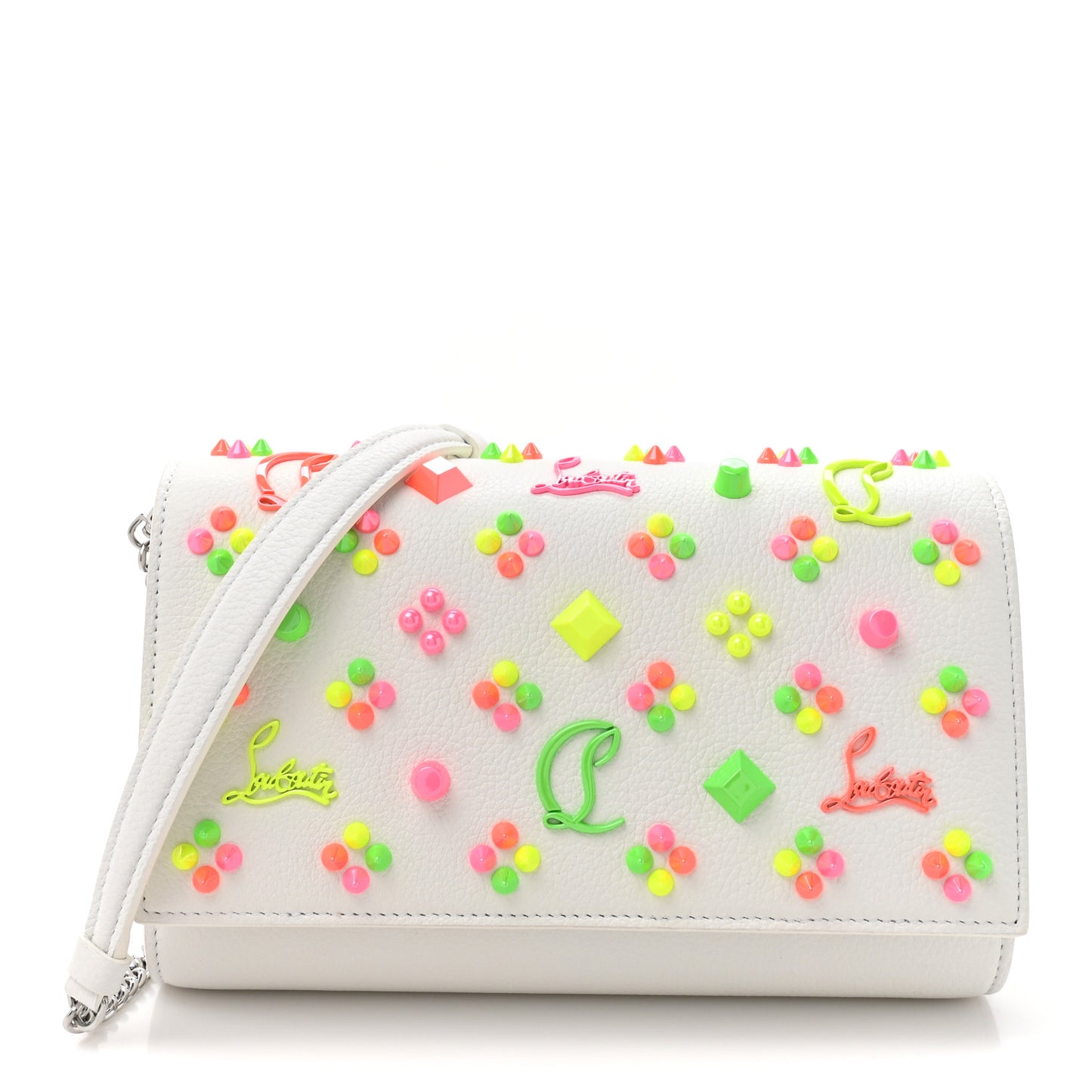 Calfskin Spikes Loubinthesky Paloma Clutch White