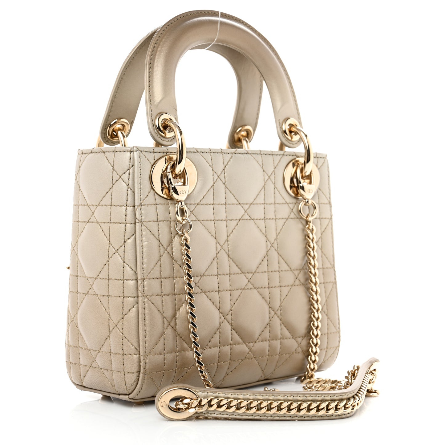 Metallic Lambskin Cannage Mini Lady Dior Gold