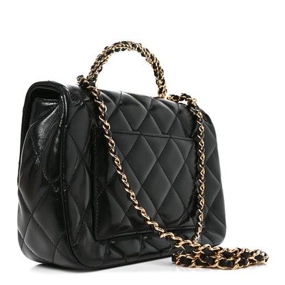 Chanel Shiny Lambskin Quilted Twisted Links Top Handle Flap Black 3 of 10