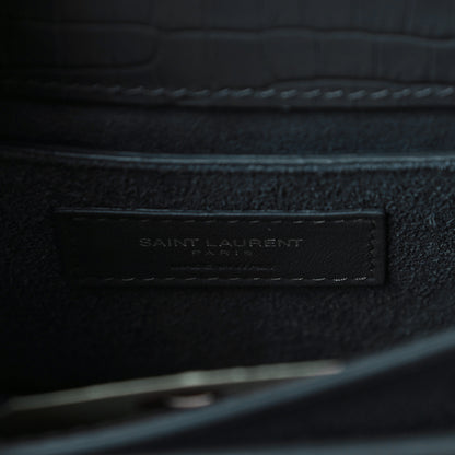 Saint Laurent Calfskin Crocodile Embossed Medium Monogram Sunset Dark Green 5 of 9