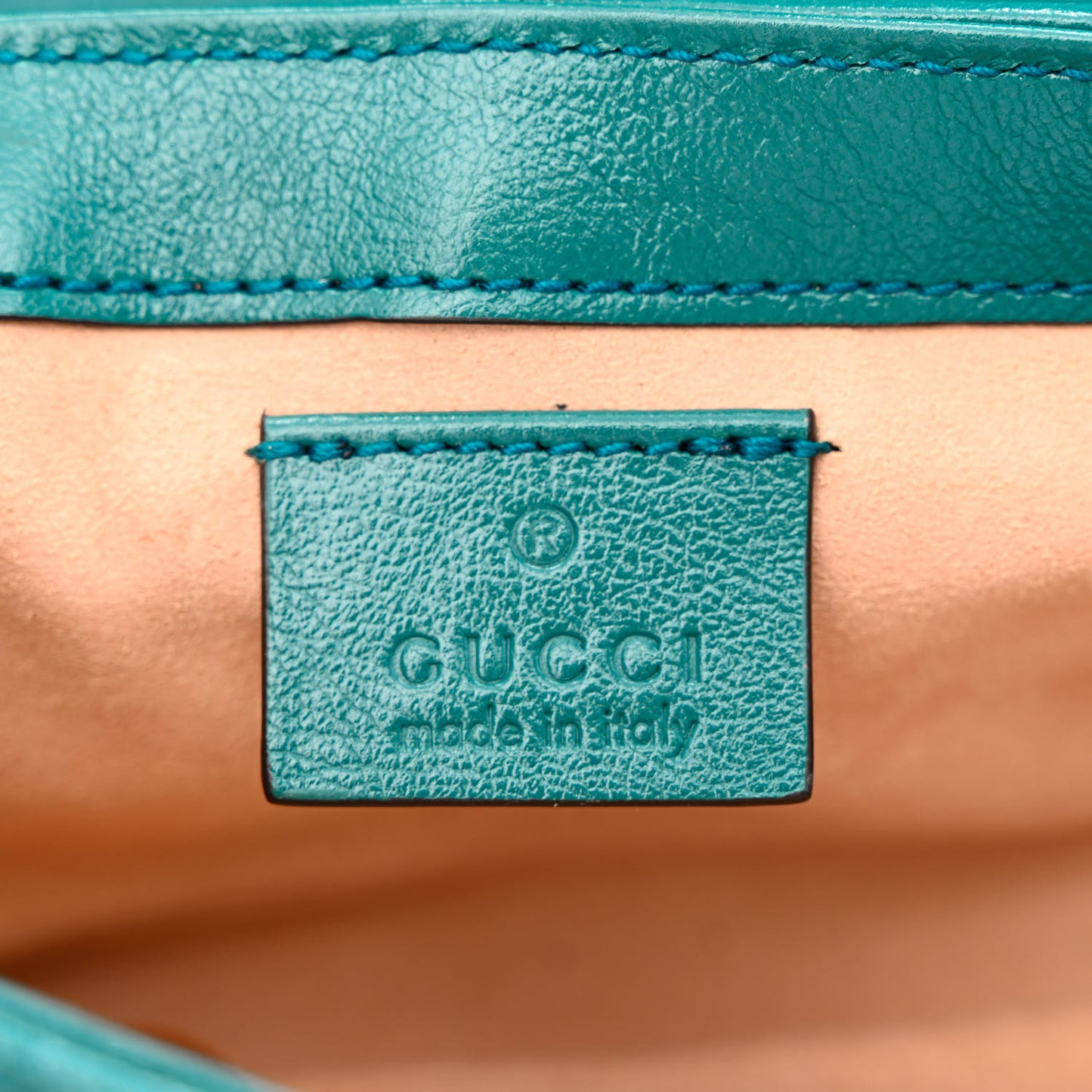 Azalea Calfskin Enamel Matelasse Diagonal Super Mini Torchon GG Marmont Shoulder Bag Imperial Blue Pavone