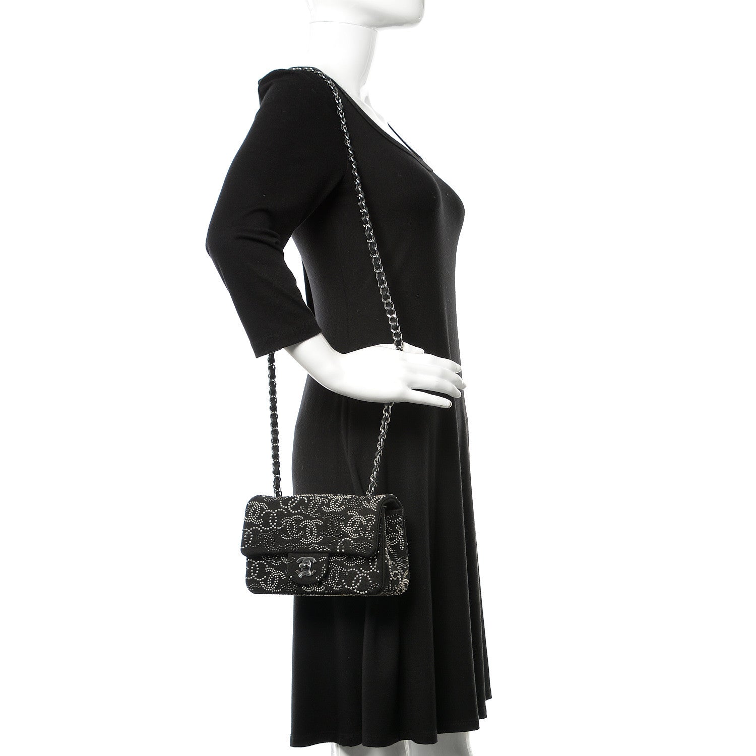 Chanel Canvas Studded Mini Rectangular Flap Black 3 of 10