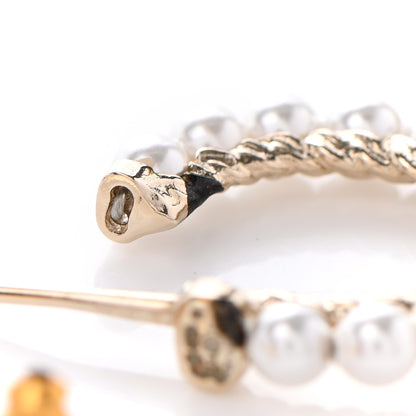 Chanel Pearl Charms CC Hoop Earrings Gold 9 of 11