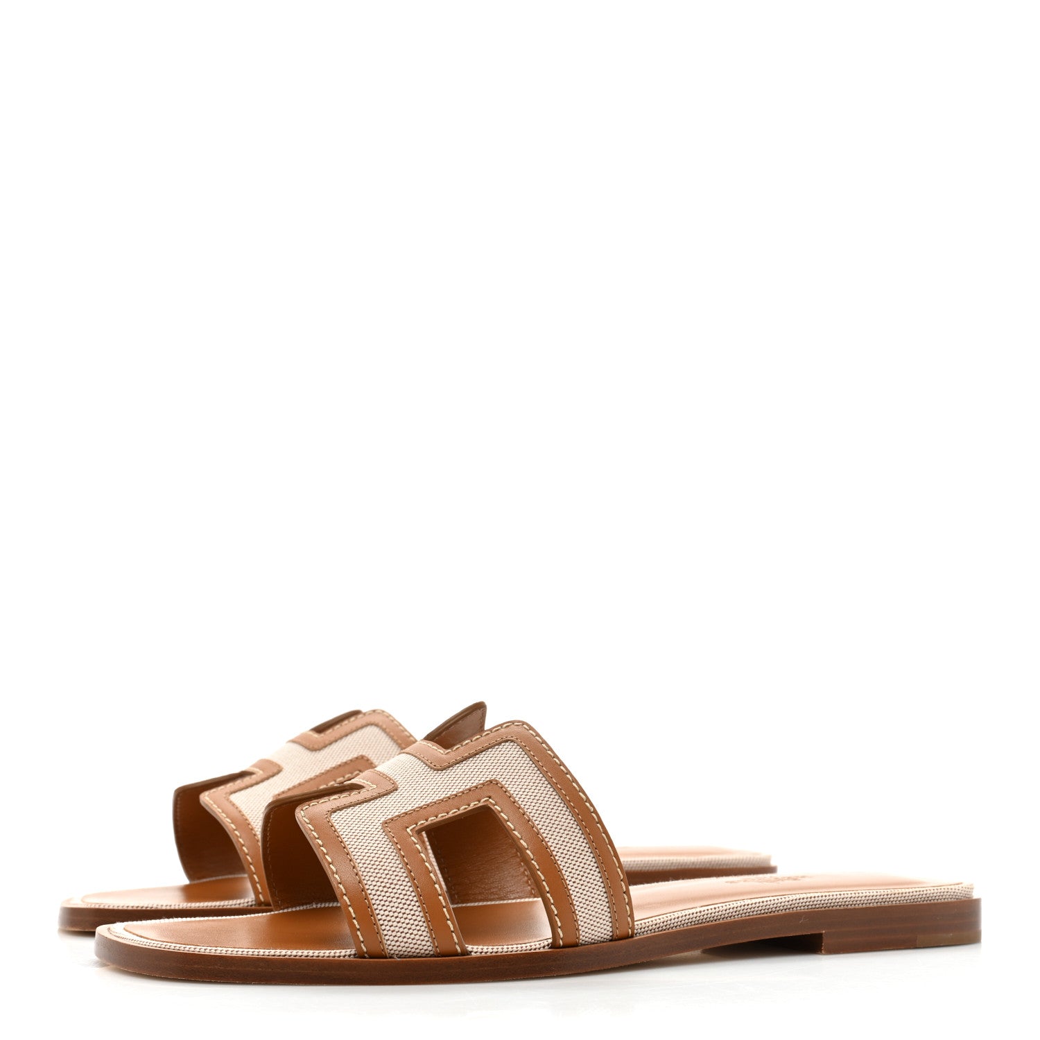 Hermes Calfskin Canvas Oran Sandals 39 Noisette Beige Dore 3 of 9