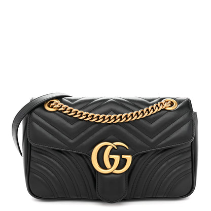 Gucci Calfskin Matelasse Small GG Marmont Shoulder Bag Black 1 of 11
