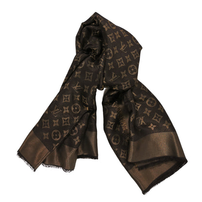 Louis Vuitton Silk Wool So Shine Monogram Shawl Gold 1 of 4