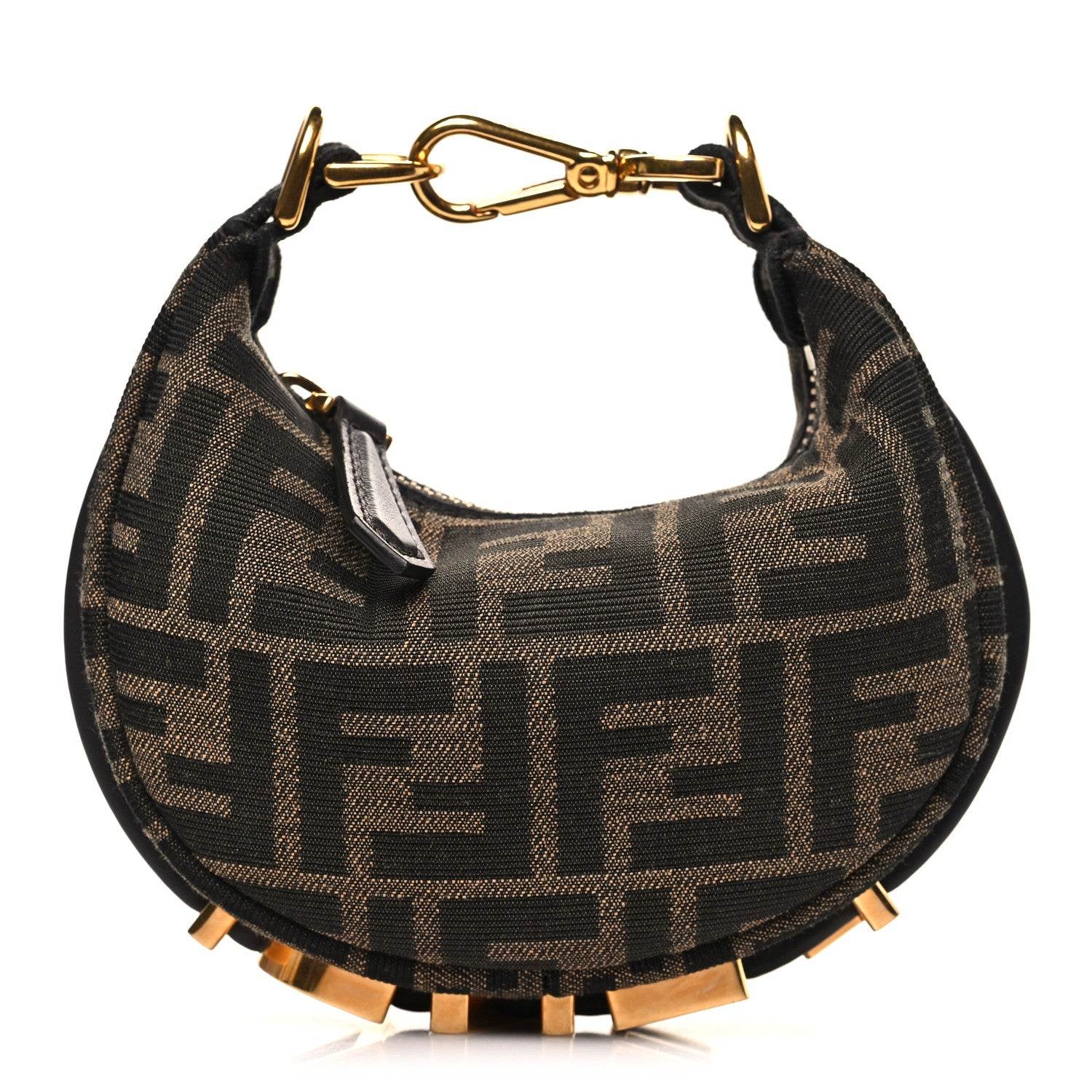 Fendi Fabric Jacquard FF 1974 Nano Fendigraphy Hobo Charm Tobacco Moro 1 of 10