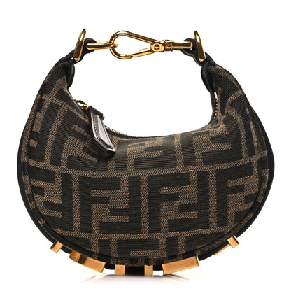 Fendi Fabric Jacquard FF 1974 Nano Fendigraphy Hobo Charm Tobacco Moro 1 of 10