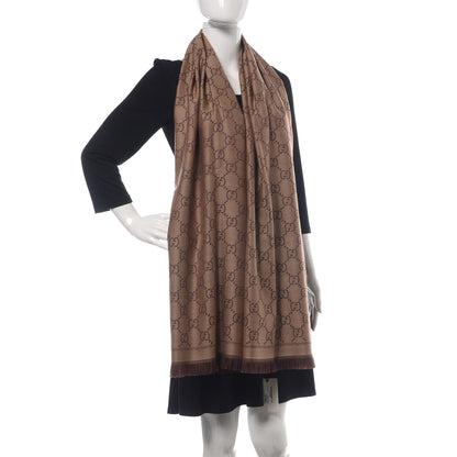 Gucci Wool Monogram Fringe Scarf Brown 2 of 5