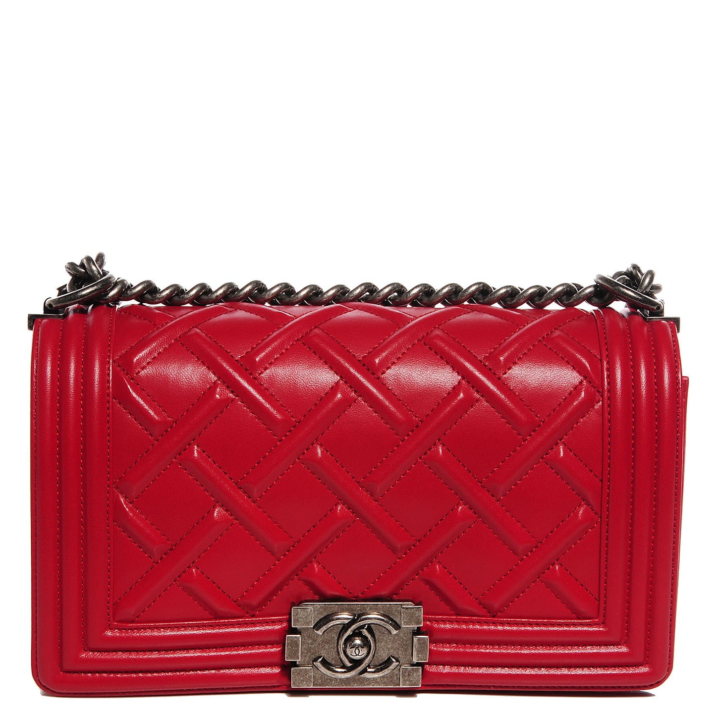 Lambskin Stitched Medium Boy Flap Red