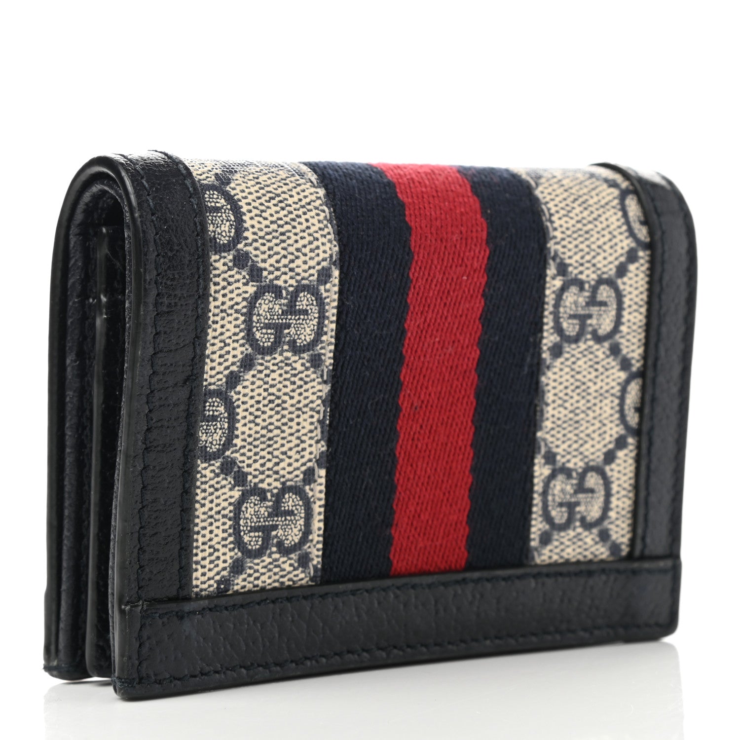 Gucci GG Supreme Monogram Textured Dollar Calfskin Web Ophidia Card Case Beige Blue 3 of 11