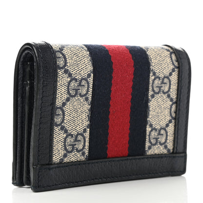Gucci GG Supreme Monogram Textured Dollar Calfskin Web Ophidia Card Case Beige Blue 3 of 11