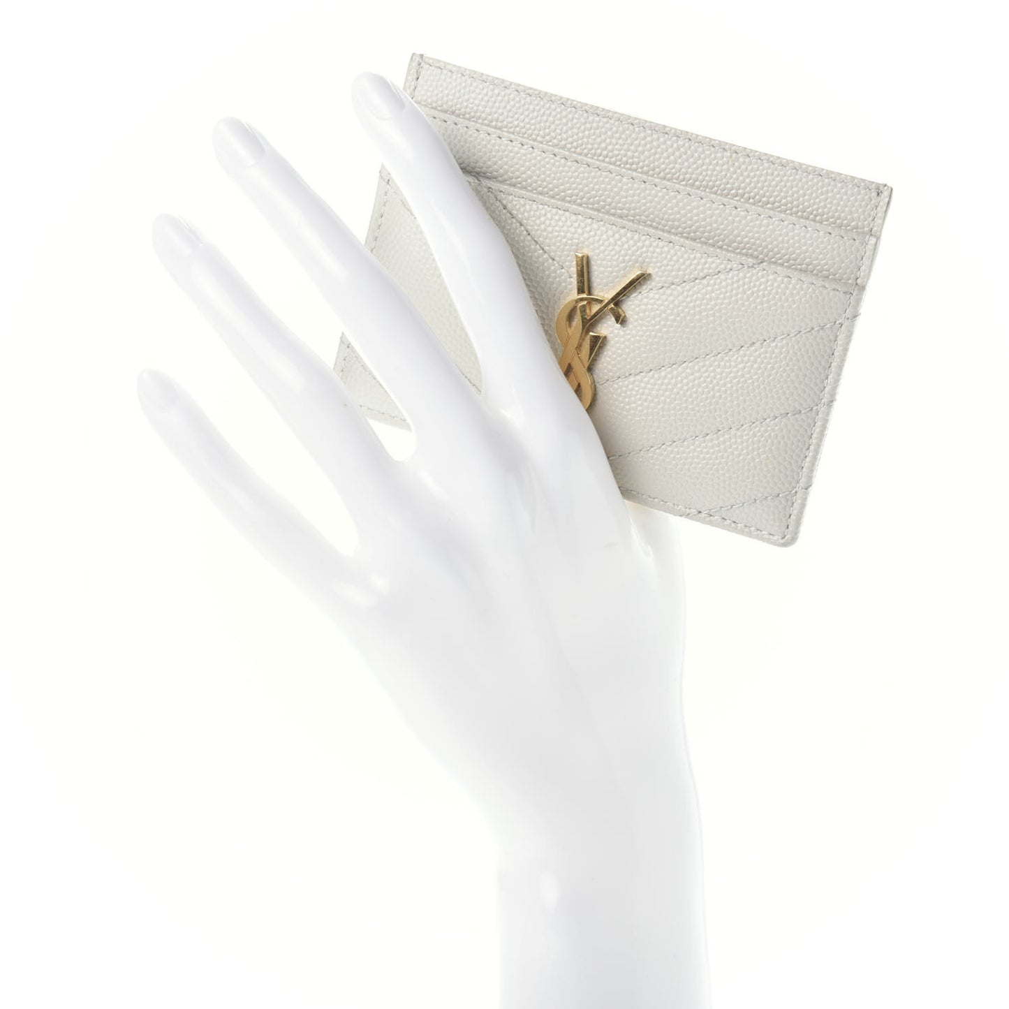 Grain De Poudre Matelasse Chevron Monogram Credit Card Case Blanc Vintage
