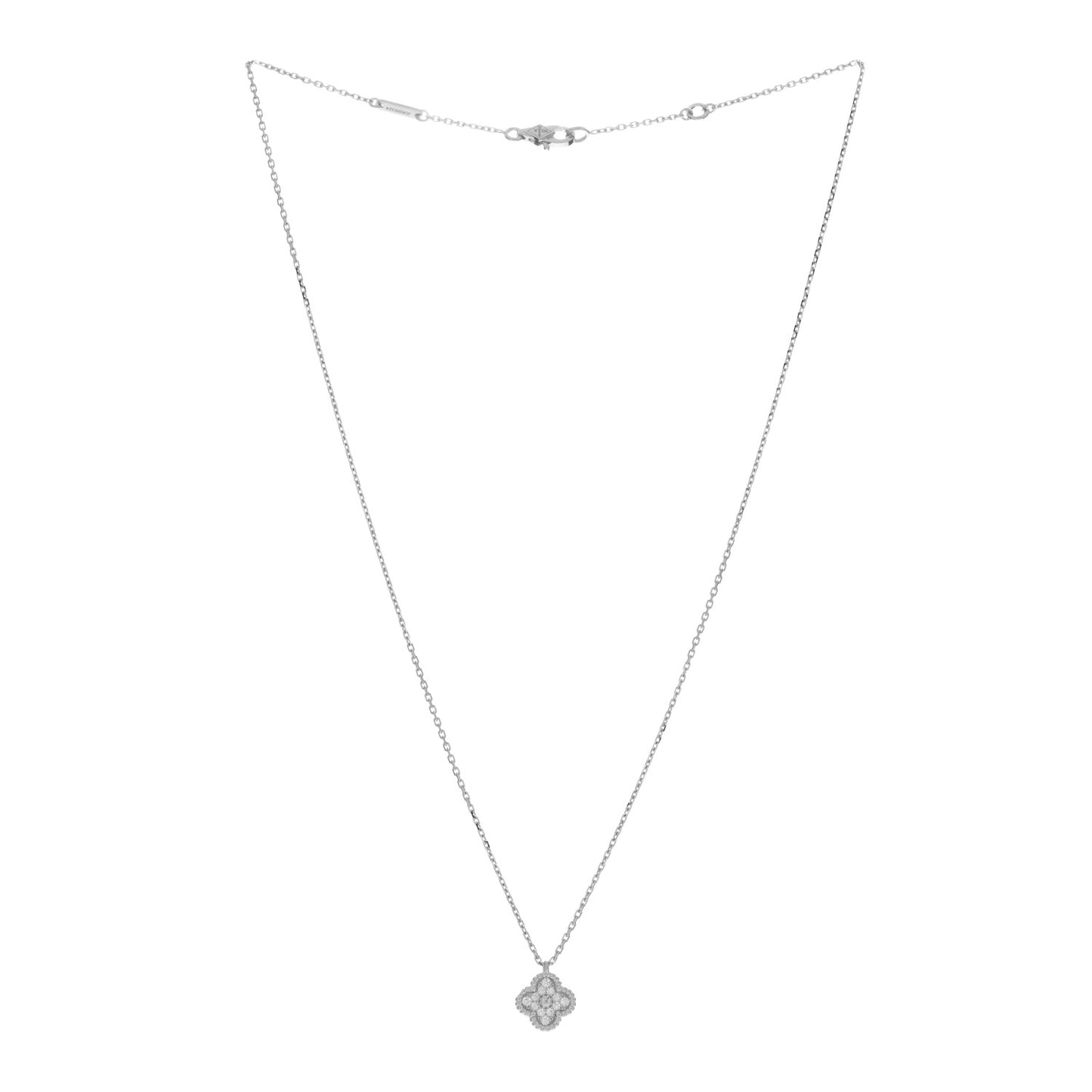 18K White Gold Diamond Sweet Alhambra Pendant Necklace