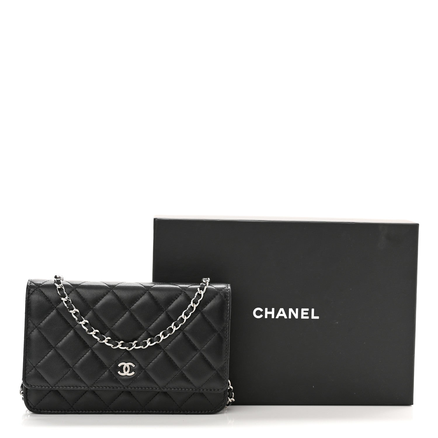 Chanel Lambskin Quilted Wallet On Chain WOC Black 13 of 13
