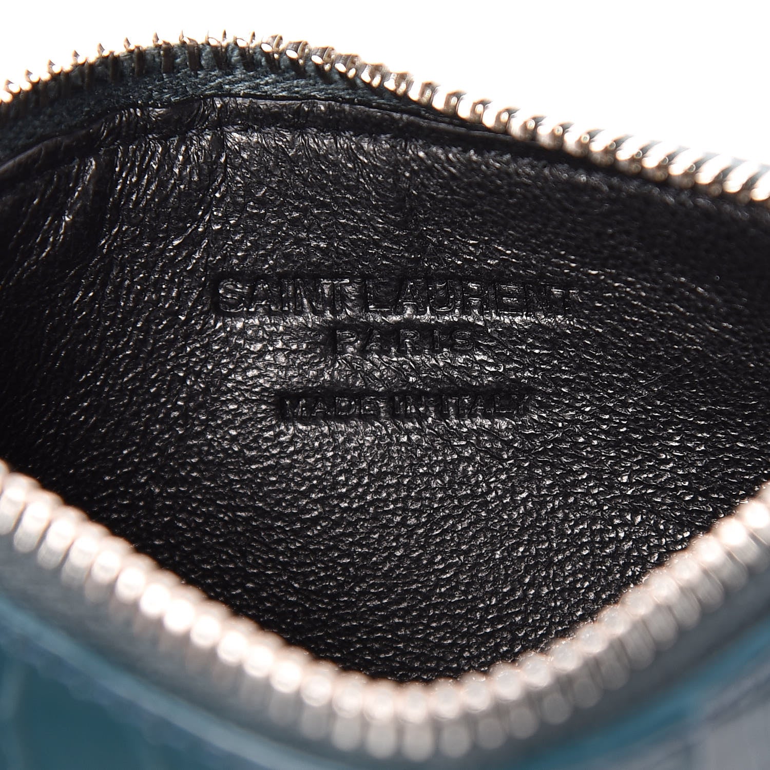 Saint Laurent Calfskin Crocodile Embossed 5 Fragments Zip Card Case Dark Turquoise 6 of 8