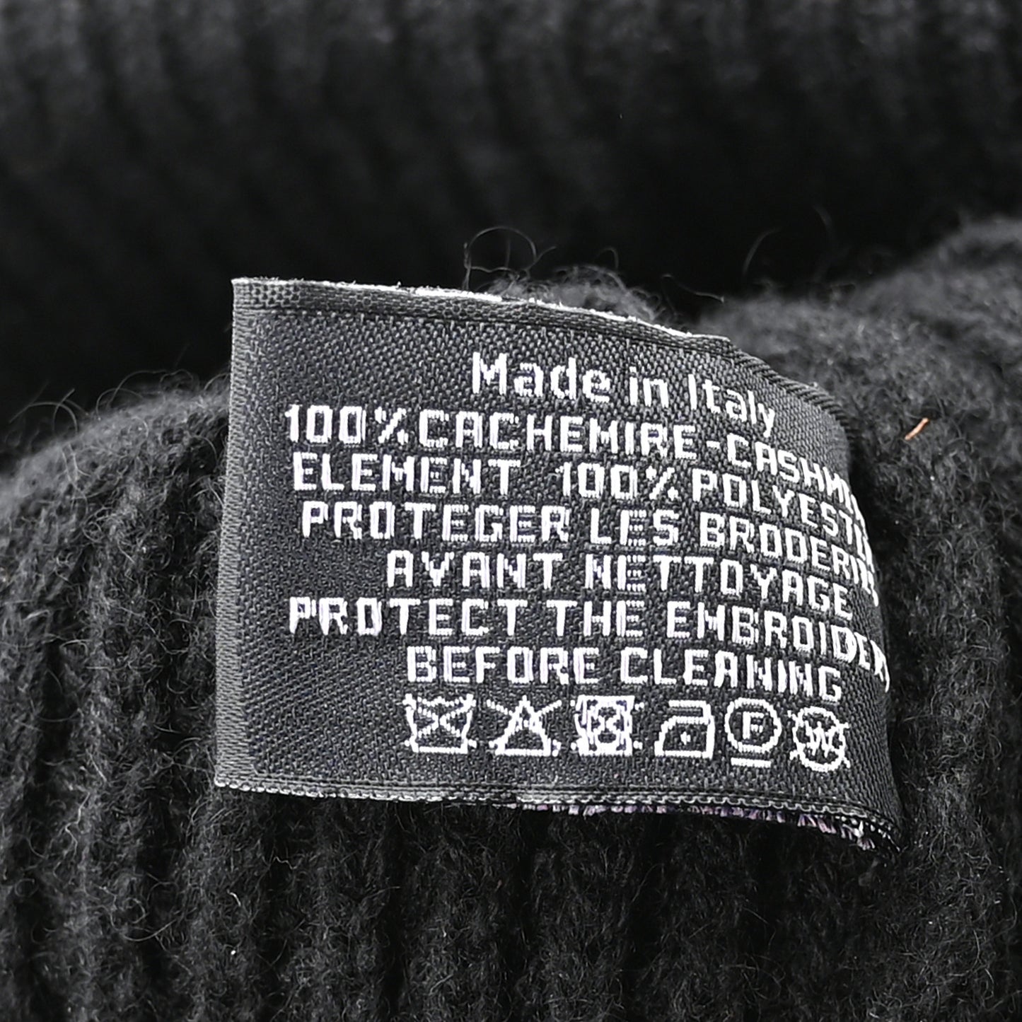 Cashmere Sequin Logo Beanie Hat Black Gold