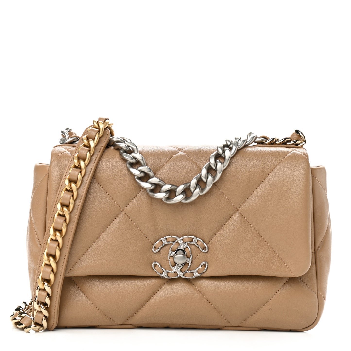 Lambskin Quilted Medium Chanel 19 Flap Dark Beige