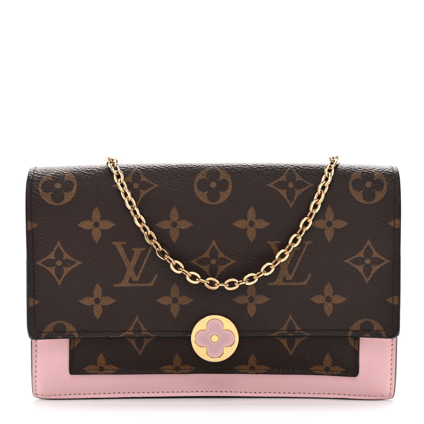Monogram Flore Chain Wallet Rose Ballerine