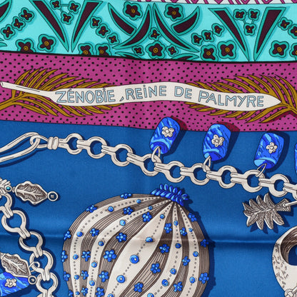 Hermes Silk Zénobie Reine De Palmyre Scarf 90 Bleu Violet Sepia 3 of 6