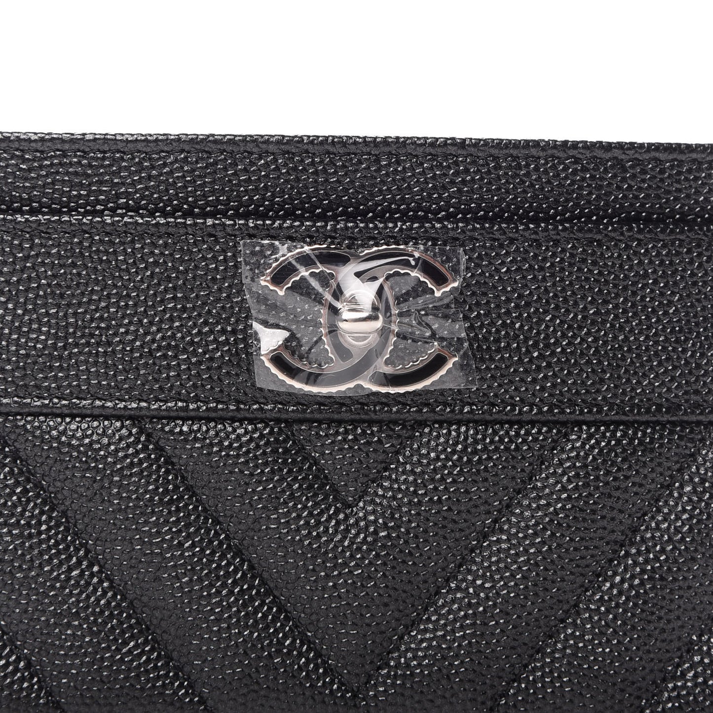 Caviar Chevron Quilted Vintage Mademoiselle Card Holder Black