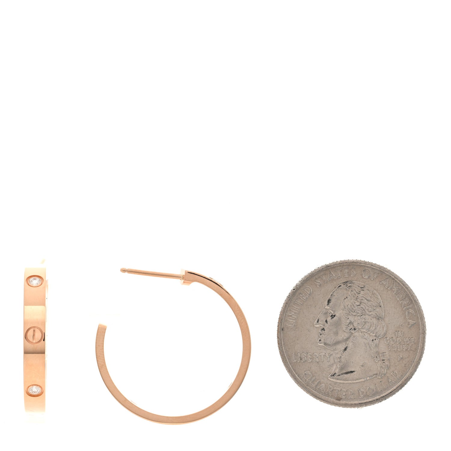 Cartier 18K Pink Gold 3 Diamond 3.5mm LOVE Hoop Earrings 2 of 5