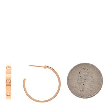 Cartier 18K Pink Gold 3 Diamond 3.5mm LOVE Hoop Earrings 2 of 5