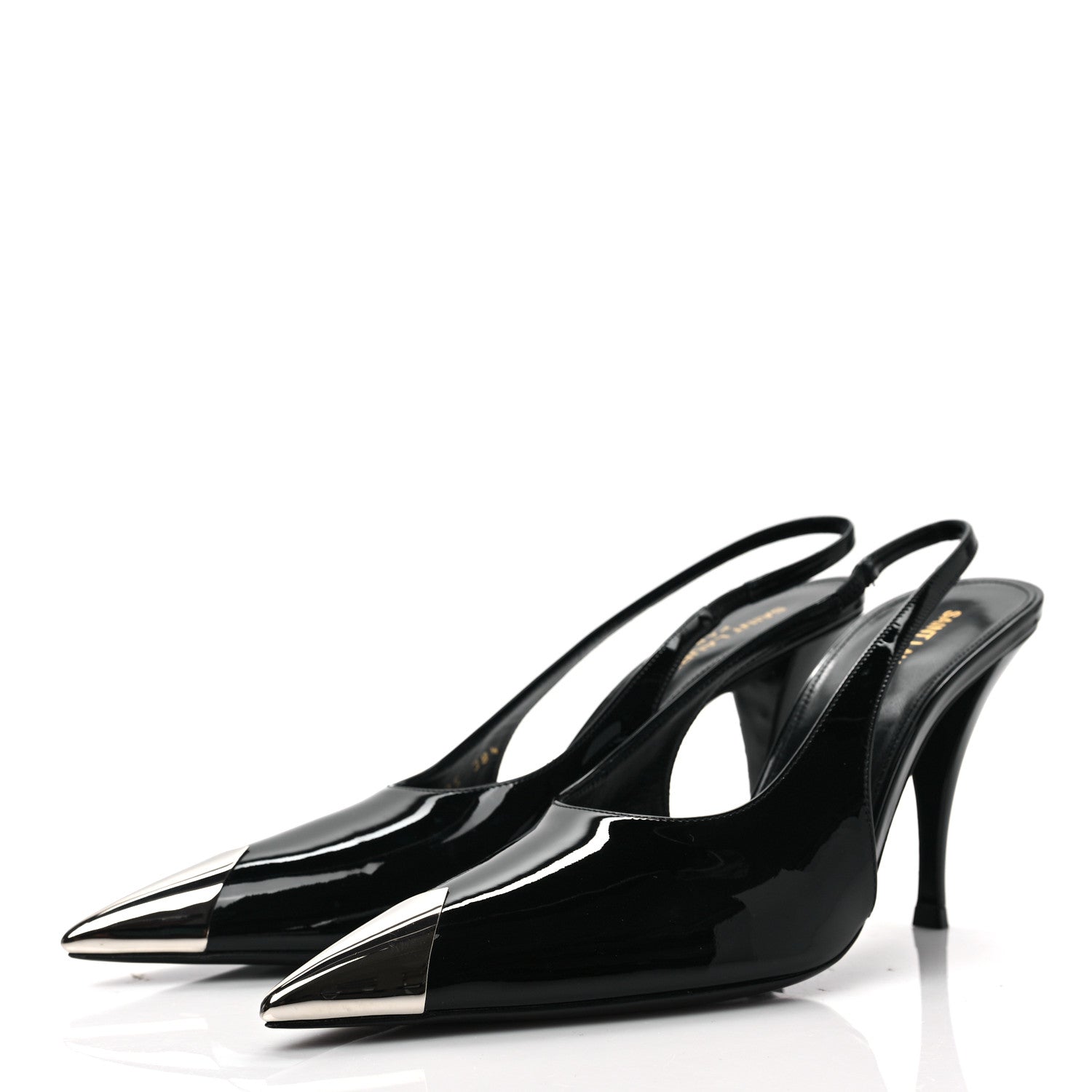 Saint Laurent Patent Cap Toe Vesper Slingback Pumps 38.5 Black 3 of 7