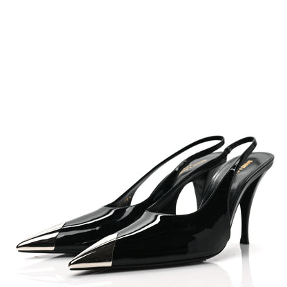 Saint Laurent Patent Cap Toe Vesper Slingback Pumps 38.5 Black 3 of 7