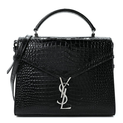 Saint Laurent Calfskin Crocodile Embossed Medium Classic Monogram Cassandra Top Handle Black Rouge Legion 1 of 10