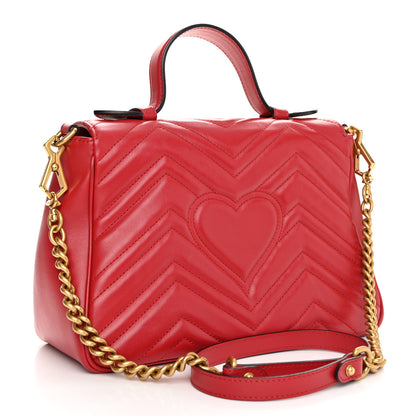 Gucci Calfskin Matelasse Small GG Marmont Top Handle Shoulder Bag Hibiscus Red 3 of 11