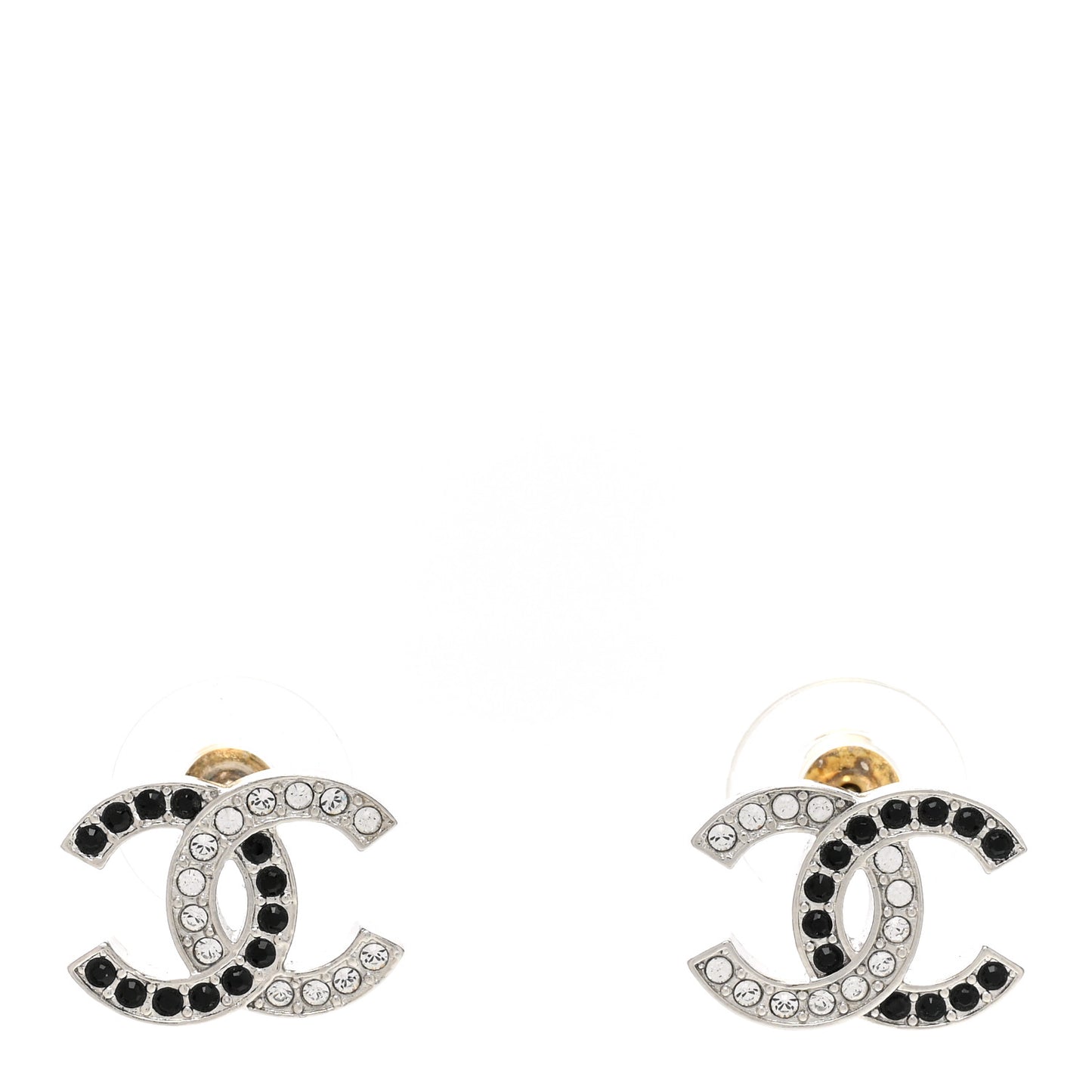 Crystal CC Stud Earrings Black Silver