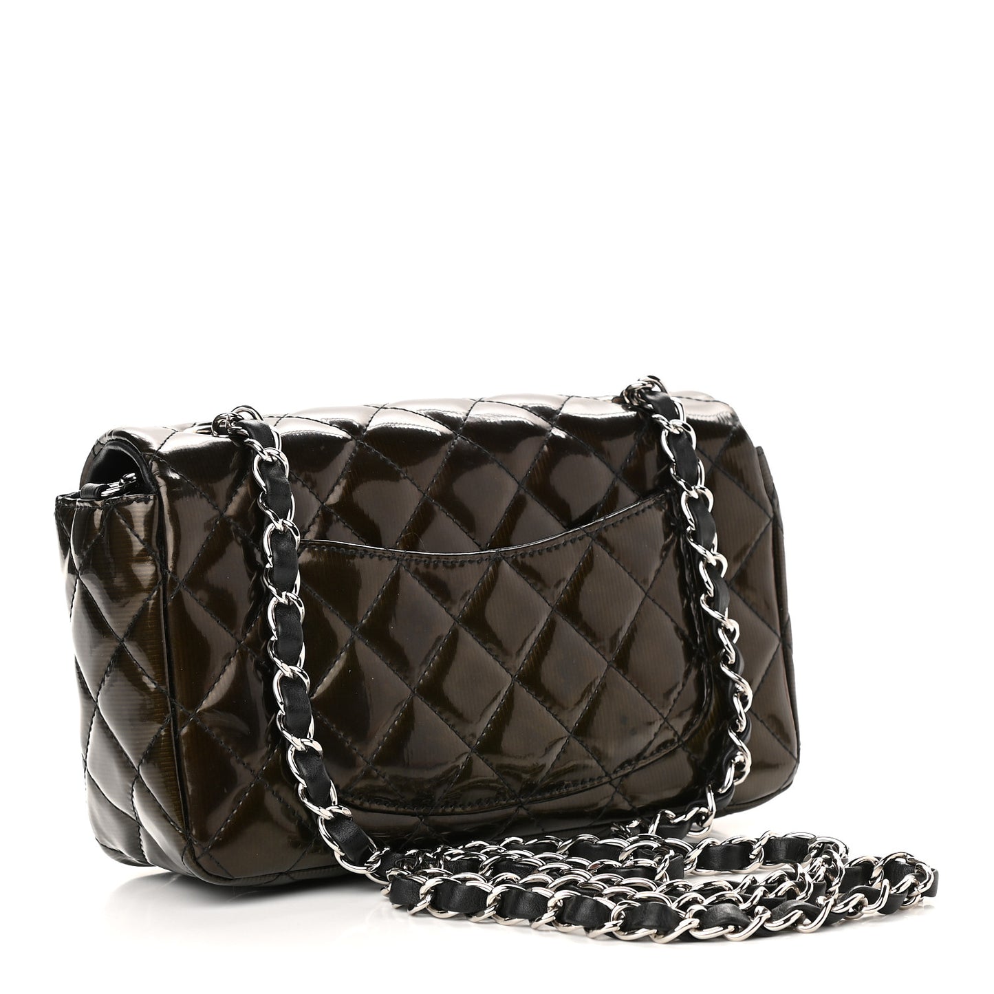 Striated Patent Quilted Mini Rectangular Flap Black