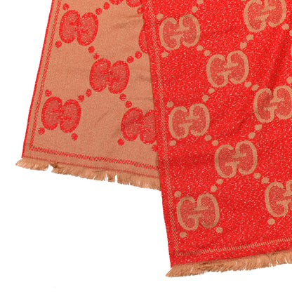 Gucci Wool Lame Jacquard Monogram Jumbo GG Lady Nest Lux Scarf Flame Beige 4 of 5