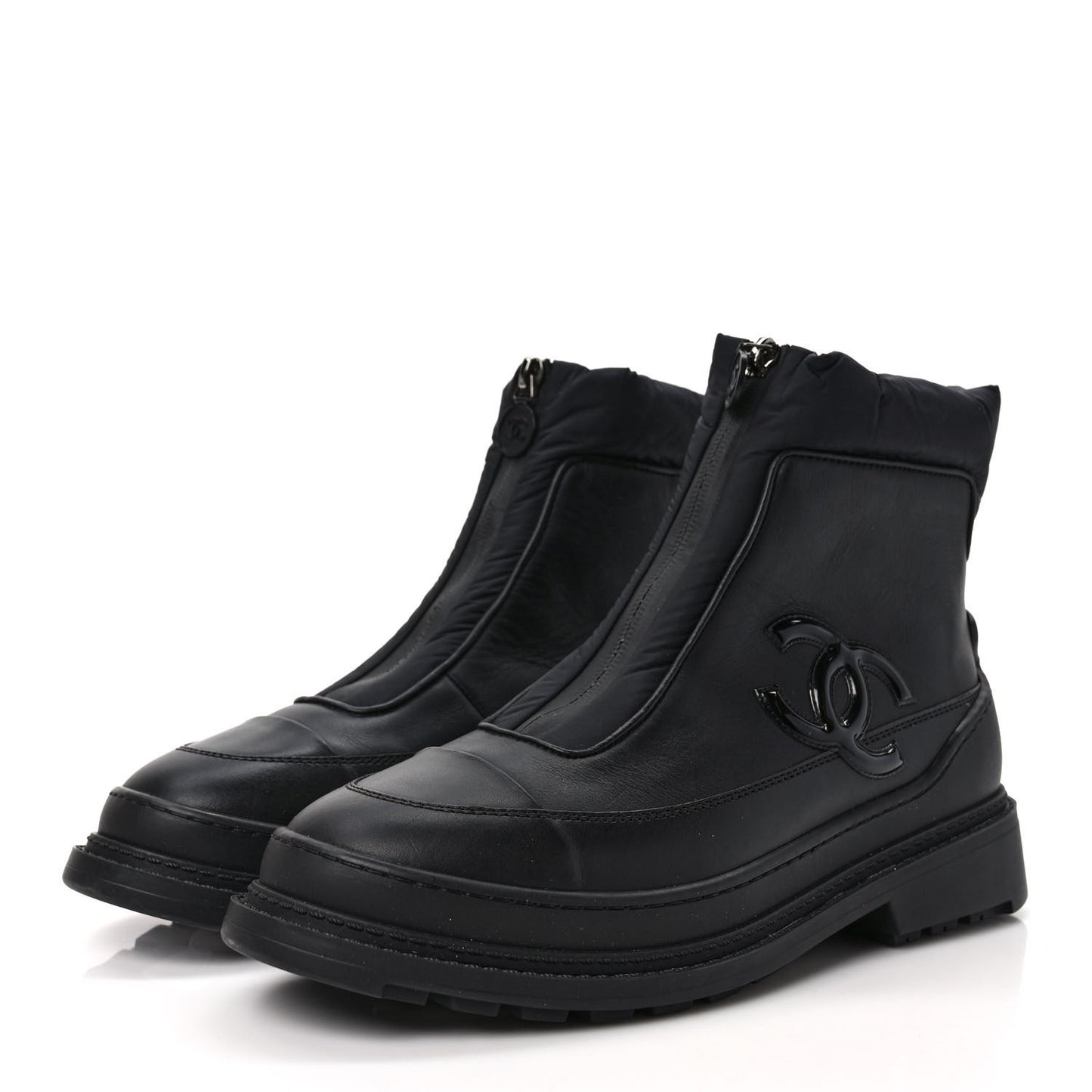 Calfskin Nylon CC Ankle Snow Boots 40 Black
