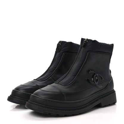 Chanel Calfskin Nylon CC Ankle Snow Boots 40 Black 3 of 10
