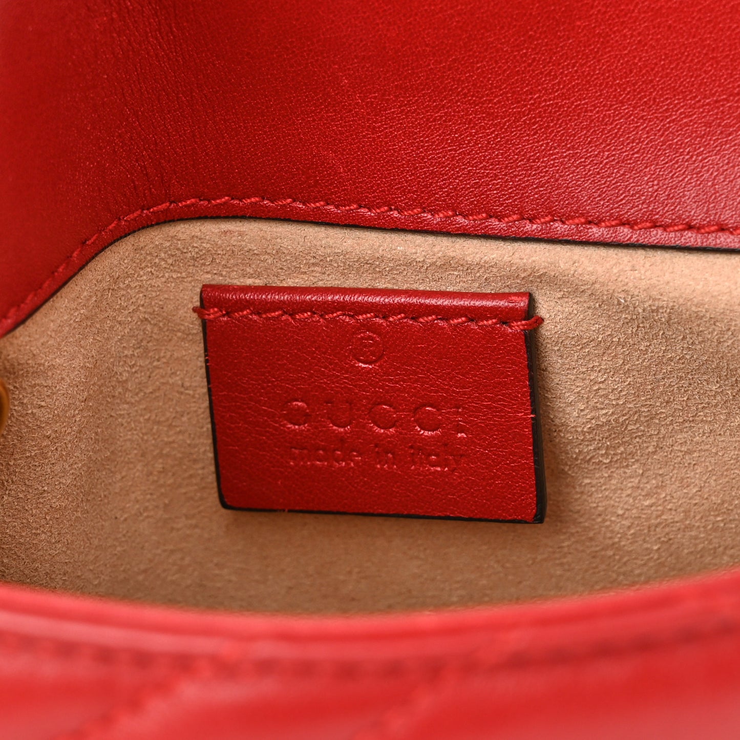 Calfskin Matelasse Super Mini GG Marmont Shoulder Bag Hibiscus Red