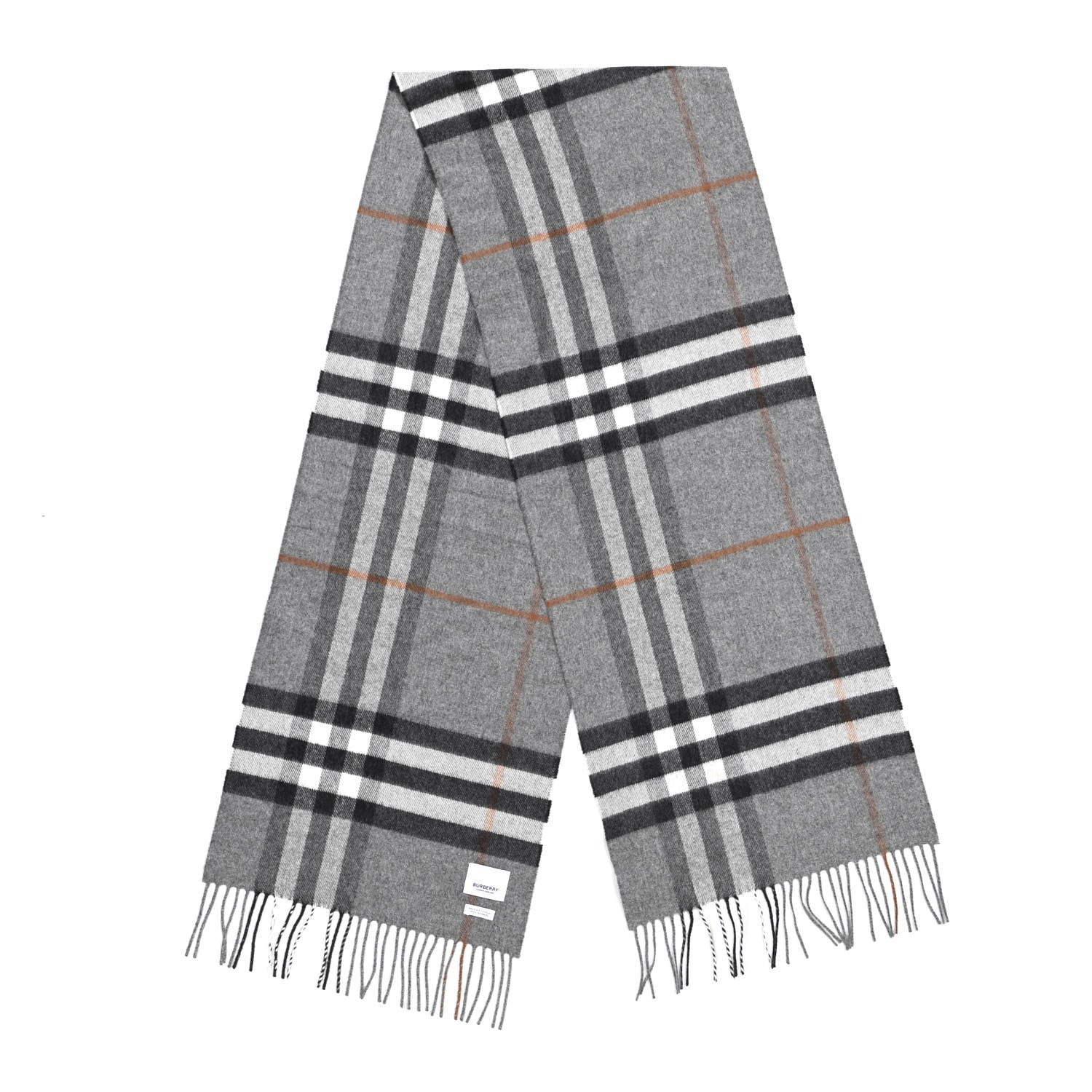 Burberry Cashmere Giant Check Fringe Scarf Light Grey 2 of 4