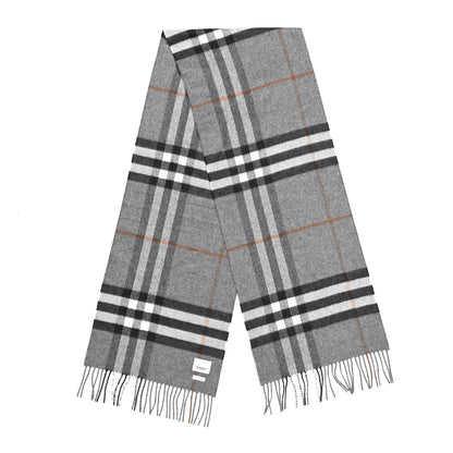 Burberry Cashmere Giant Check Fringe Scarf Light Grey 2 of 4