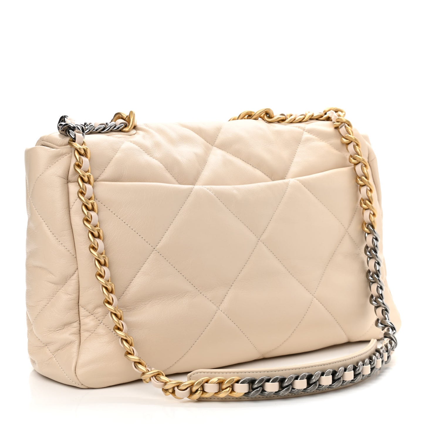 Goatskin Quilted Maxi Chanel 19 Flap Beige