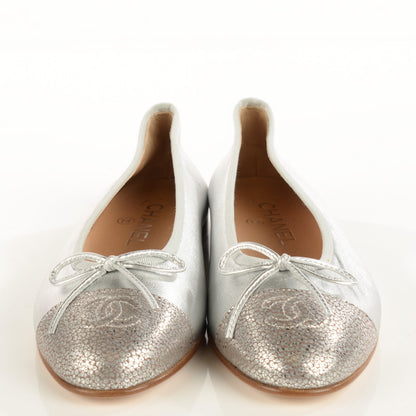Chanel Lambskin Metallic CC Cap Toe Ballerina Flats 37 Silver 2 of 8