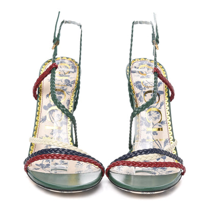 Gucci Malaga Kid Braided Haines High Heel Sandals 37 Emerald 2 of 9