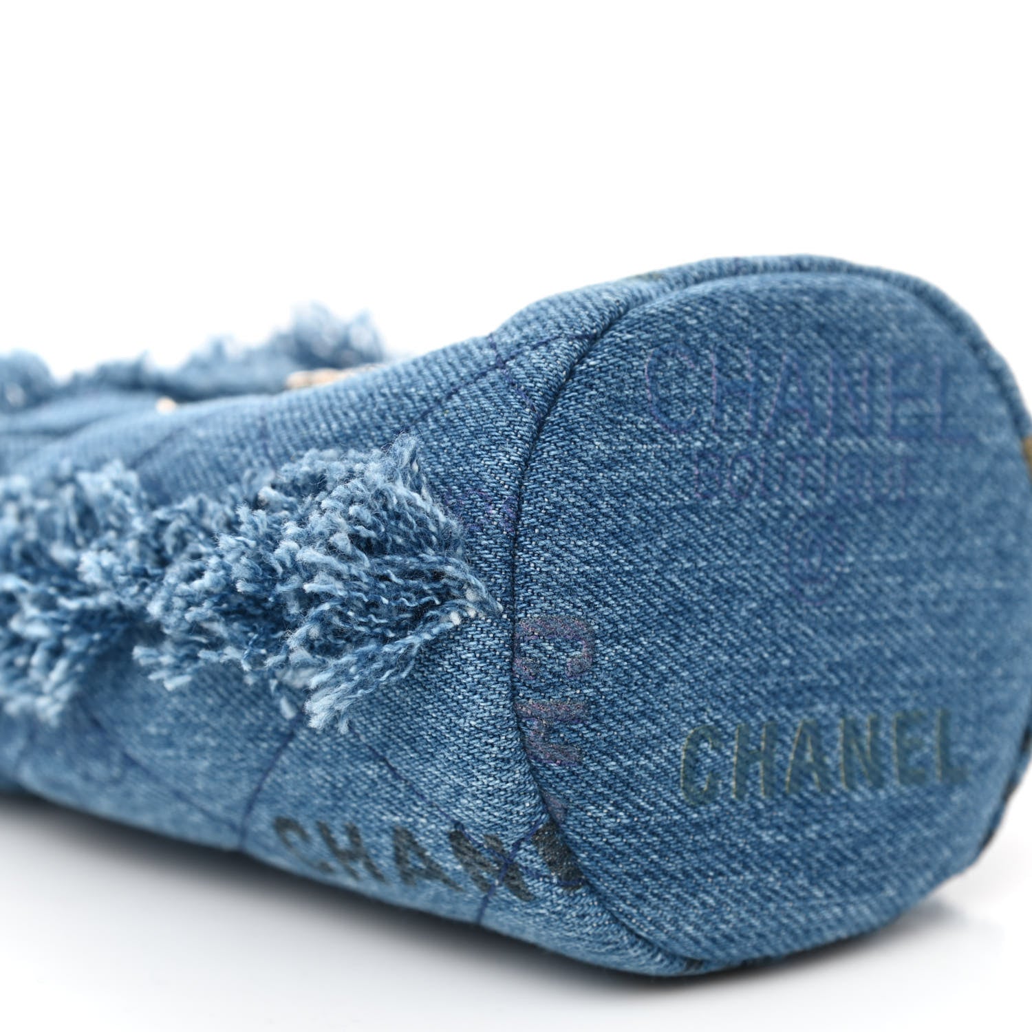 Chanel Denim Quilted Mood Mini Bucket With Chain Blue Multicolor 17 of 21