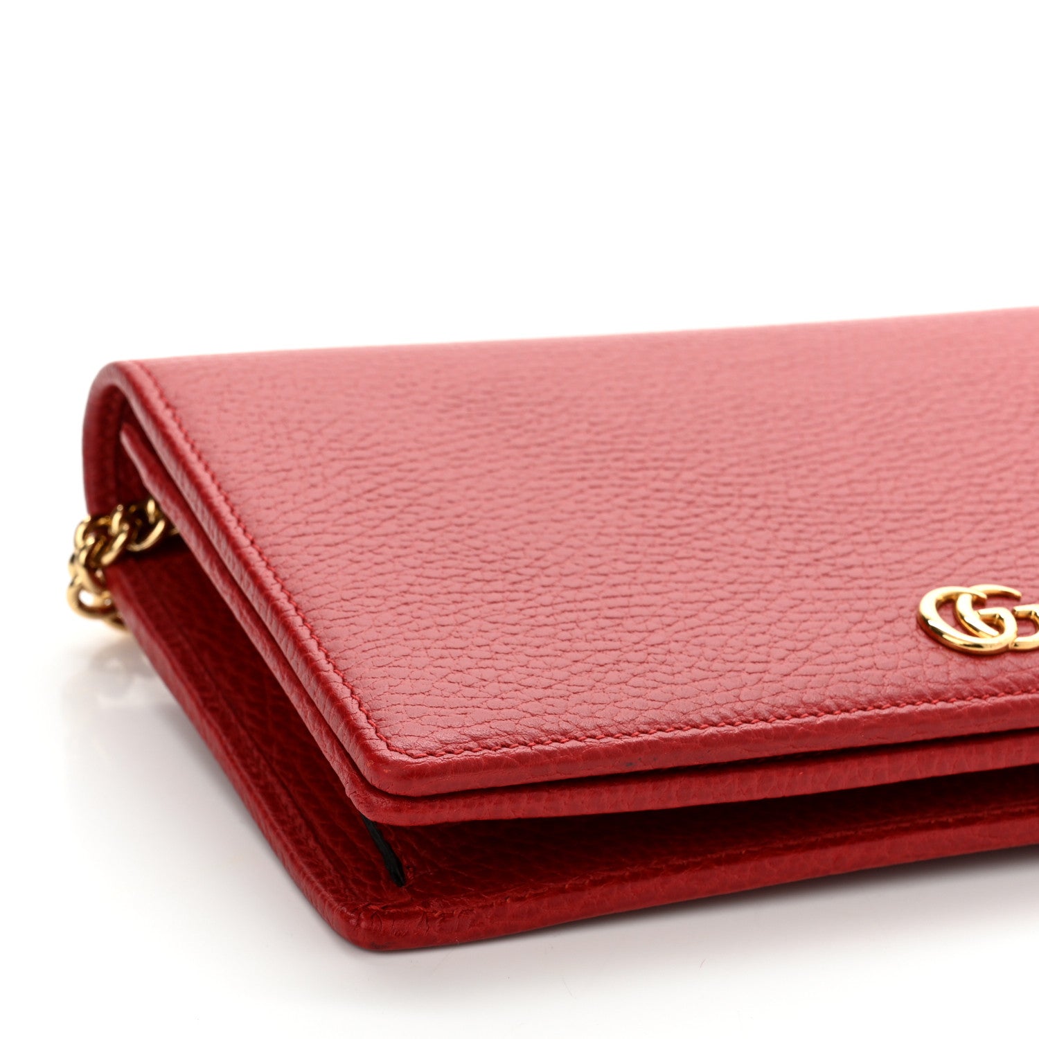 Gucci Dollar Calfskin Mini GG Marmont Chain Wallet Hibiscus Red 8 of 9