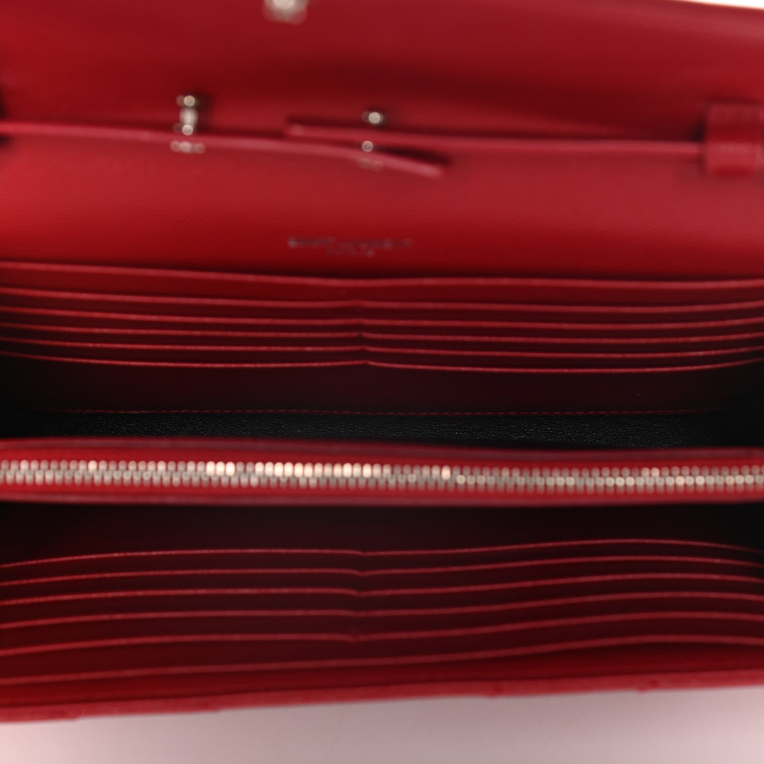 Saint Laurent Grain De Poudre Matelasse Chevron Monogram Chain Wallet Red 5 of 12